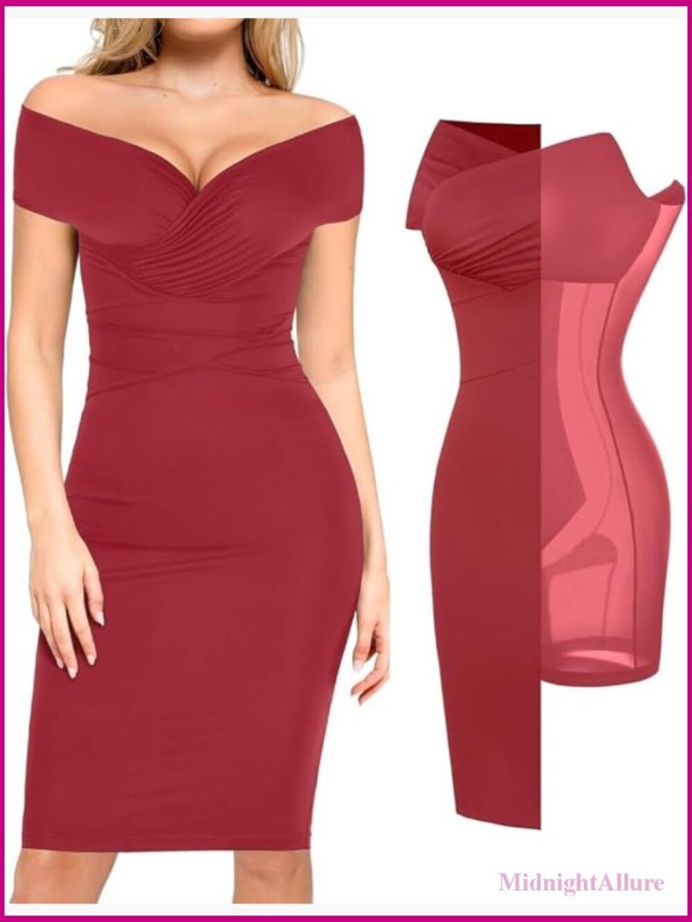 Shapewear Midi Dress Off Shoulder Wrap V Neck Formal Wedding Guest Cocktail